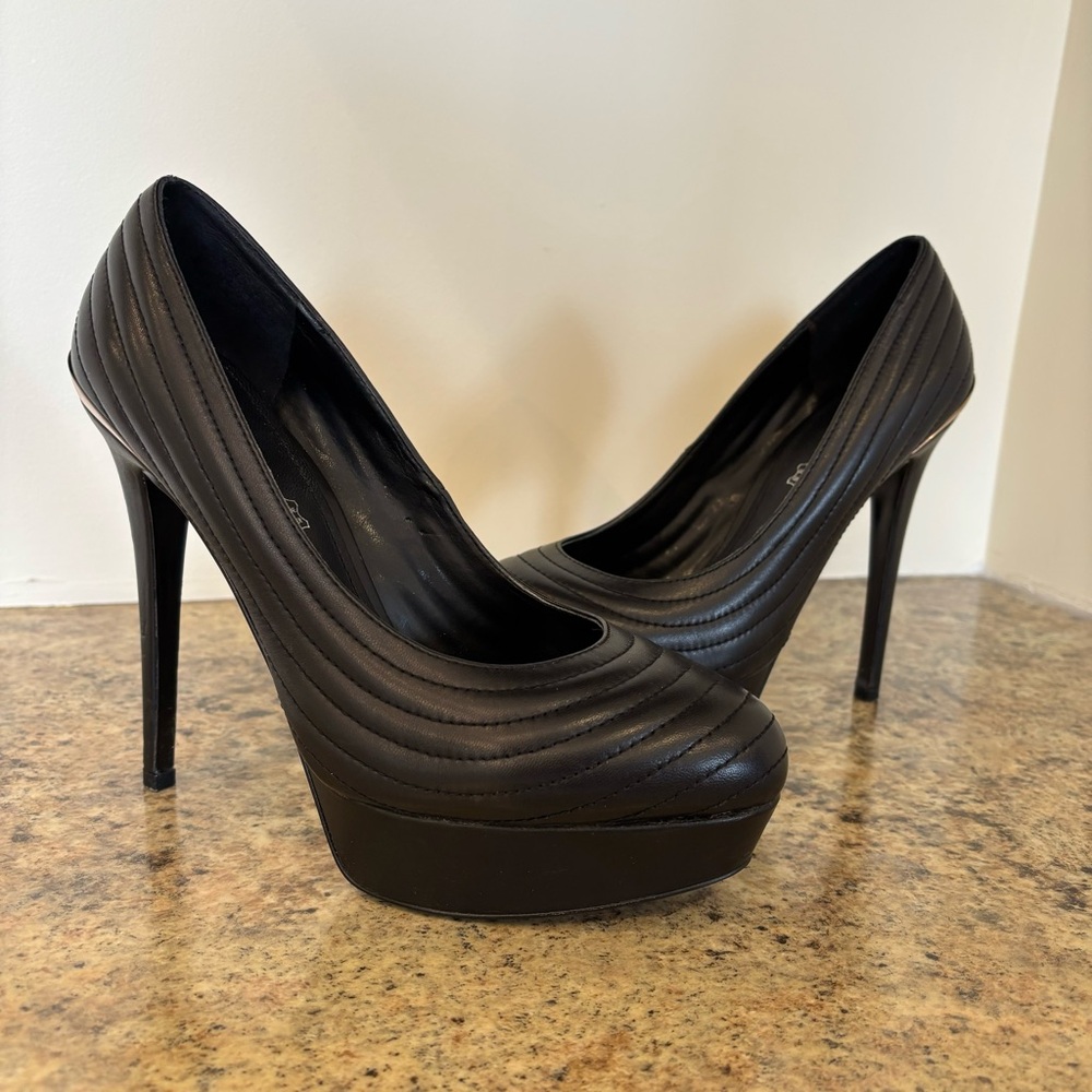 Aldo Black Quilted Platform Stiletto Heels